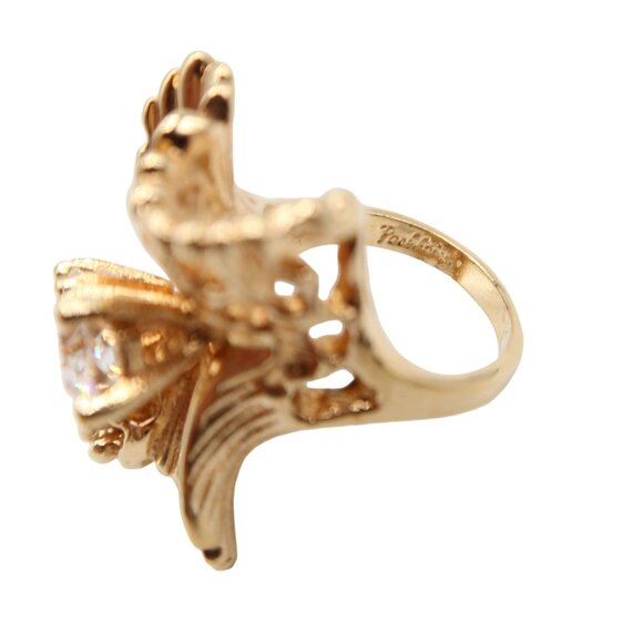 LADY REMINGTON Gold Tone Crystal Wavy Statement Cocktail Fashion Ring Size 7 - Picture 5 of 5